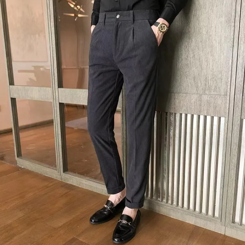 Men's Casual Business Solid Color Corduroy Straight Suit Pants 16316009Y