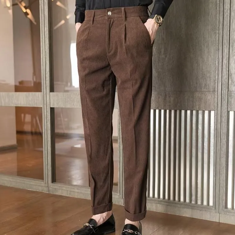 Men's Casual Business Solid Color Corduroy Straight Suit Pants 16316009Y