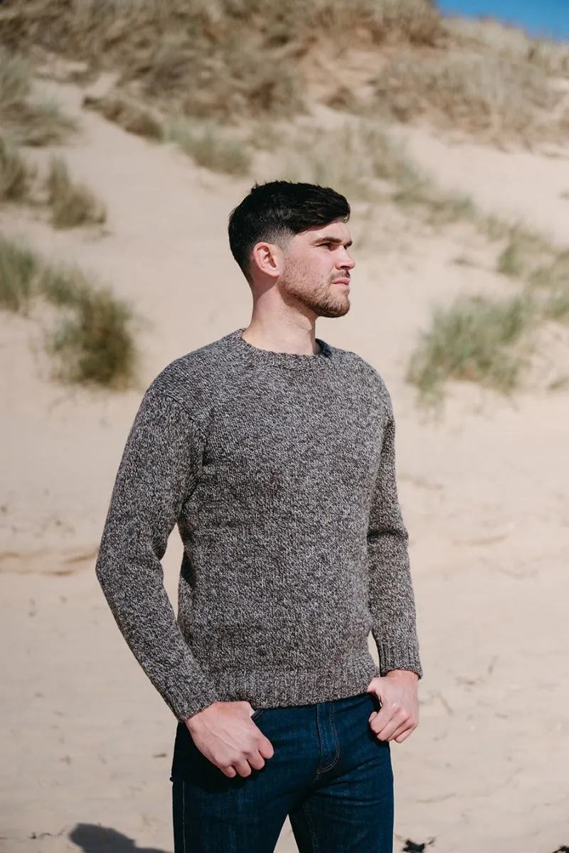 Mens Chunky Crew Neck Jumper - Natural brown