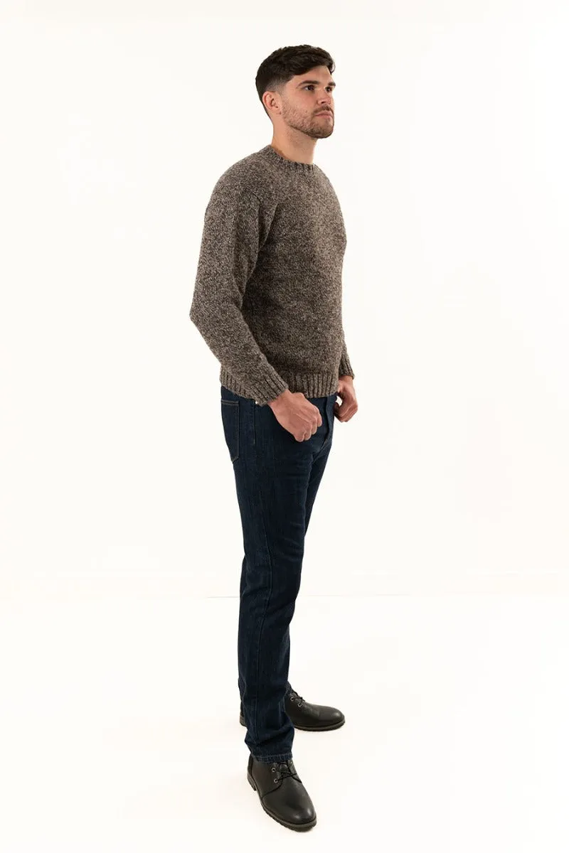 Mens Chunky Crew Neck Jumper - Natural brown