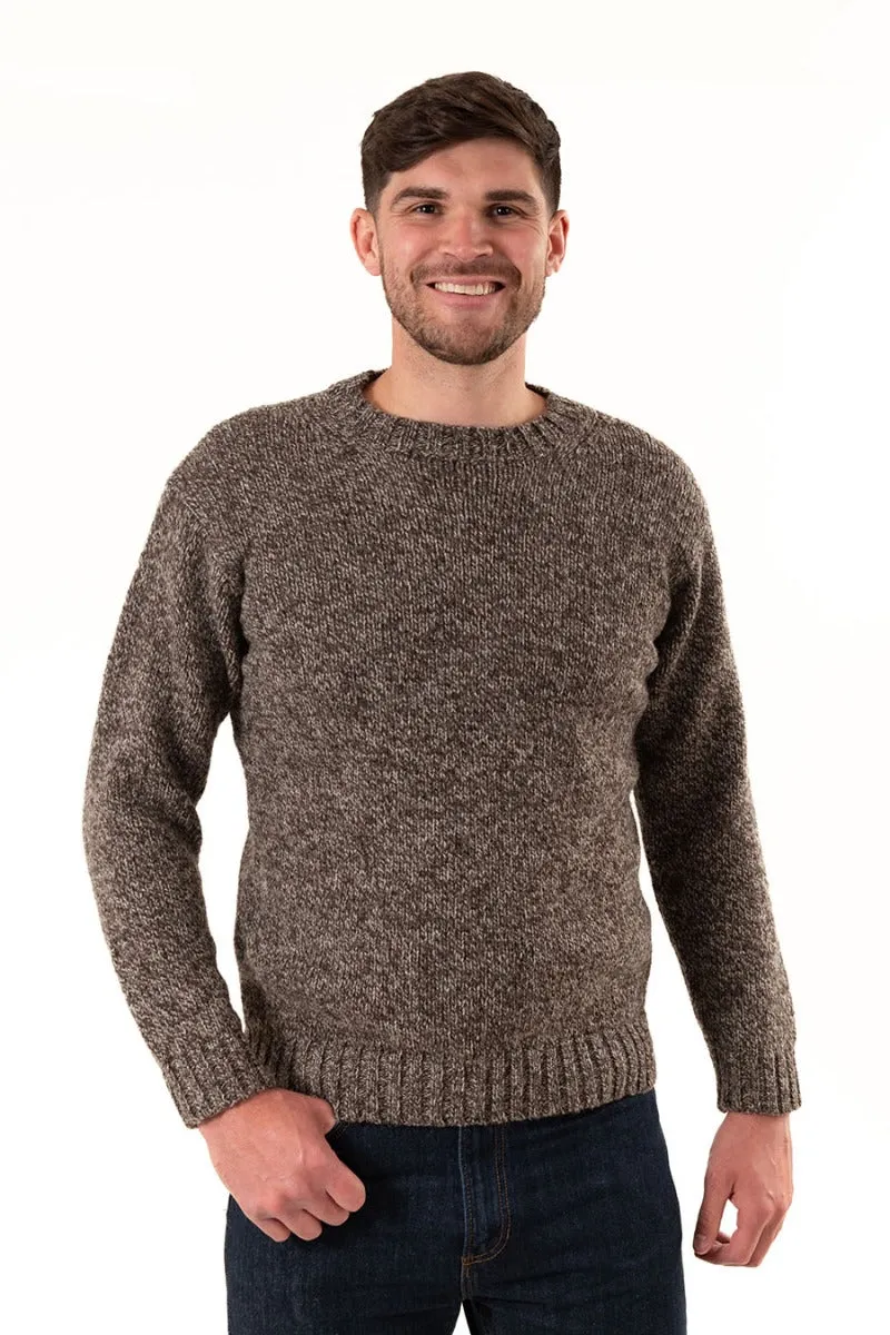 Mens Chunky Crew Neck Jumper - Natural brown