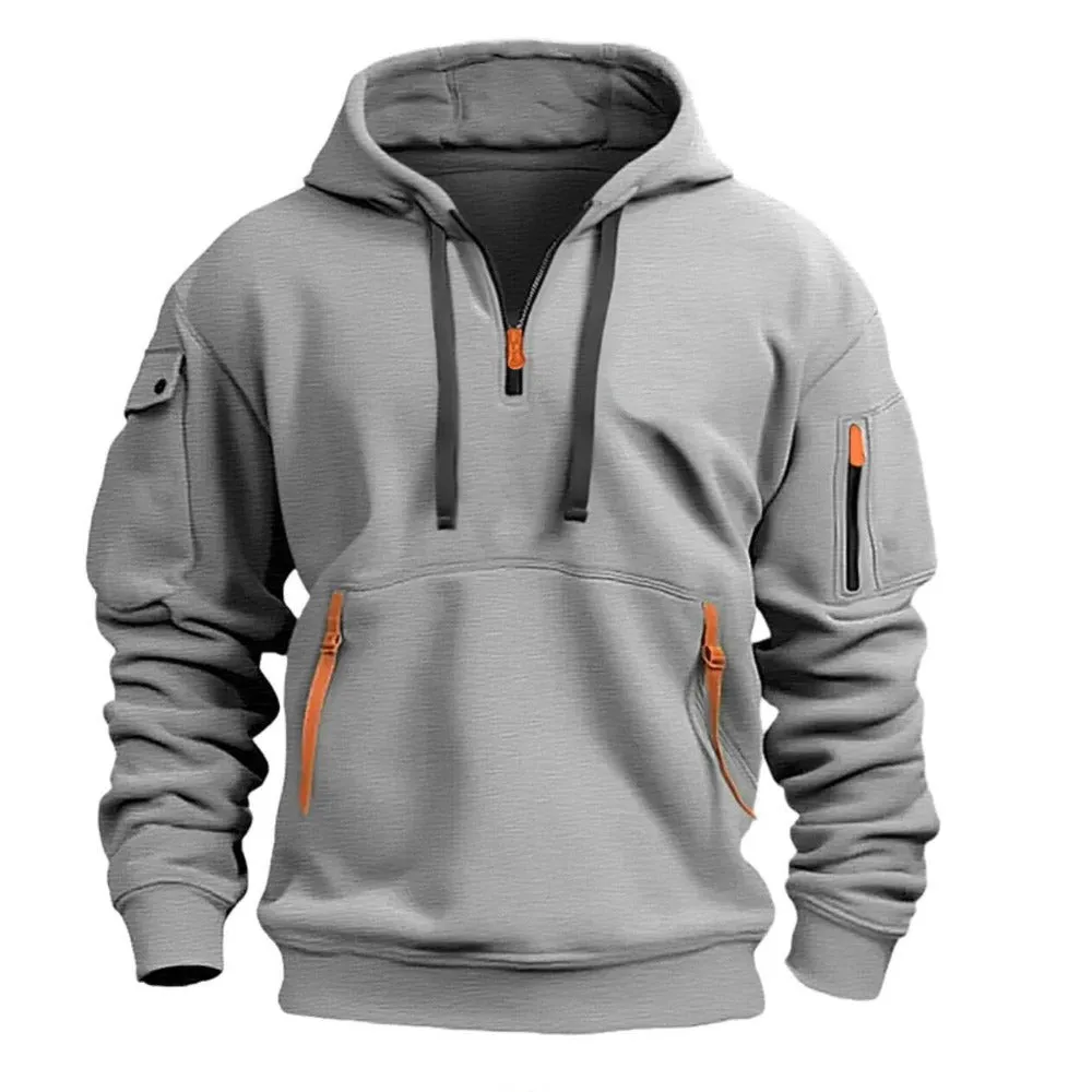 Men's Hoodie With Zipper & Multiple Pockets