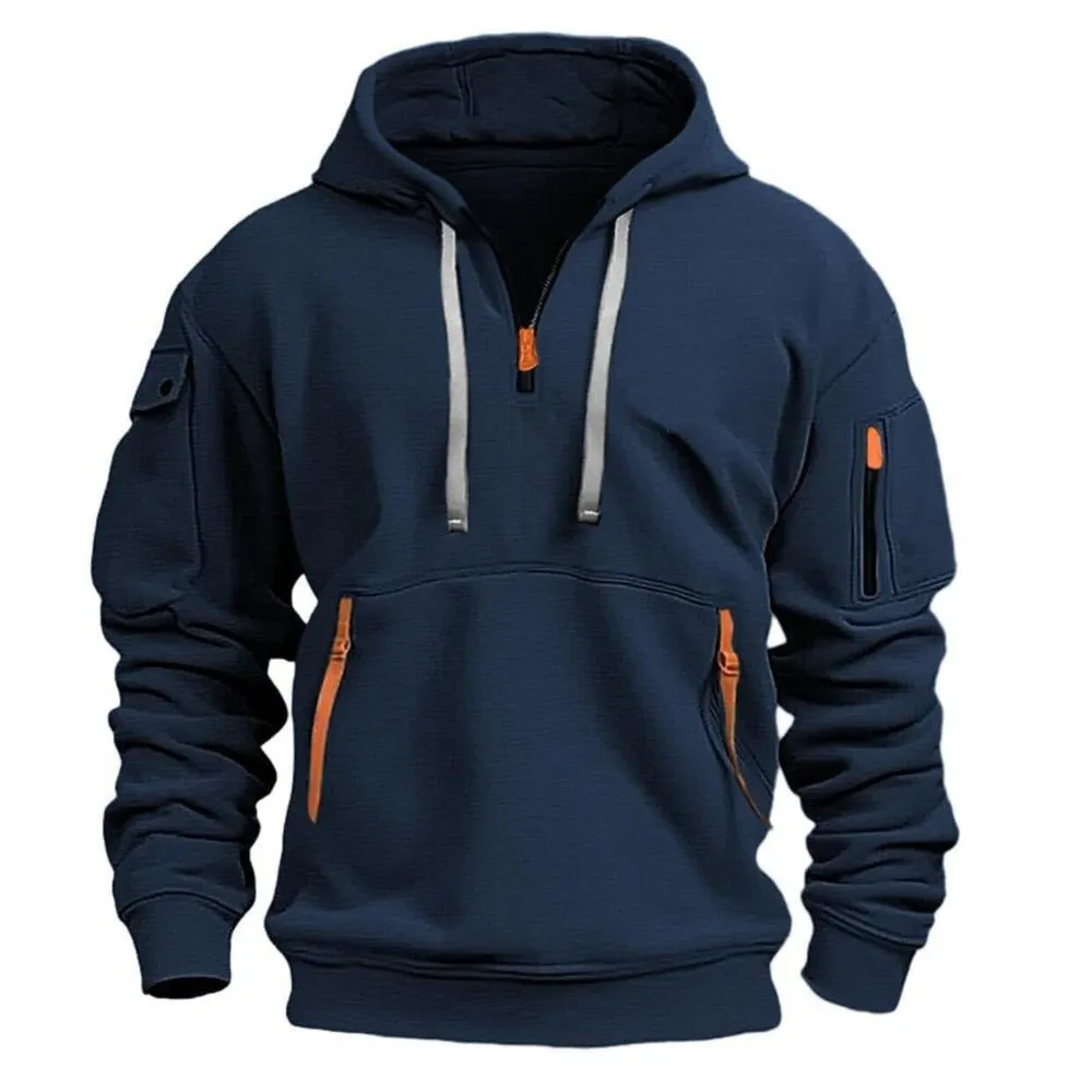 Men's Hoodie With Zipper & Multiple Pockets