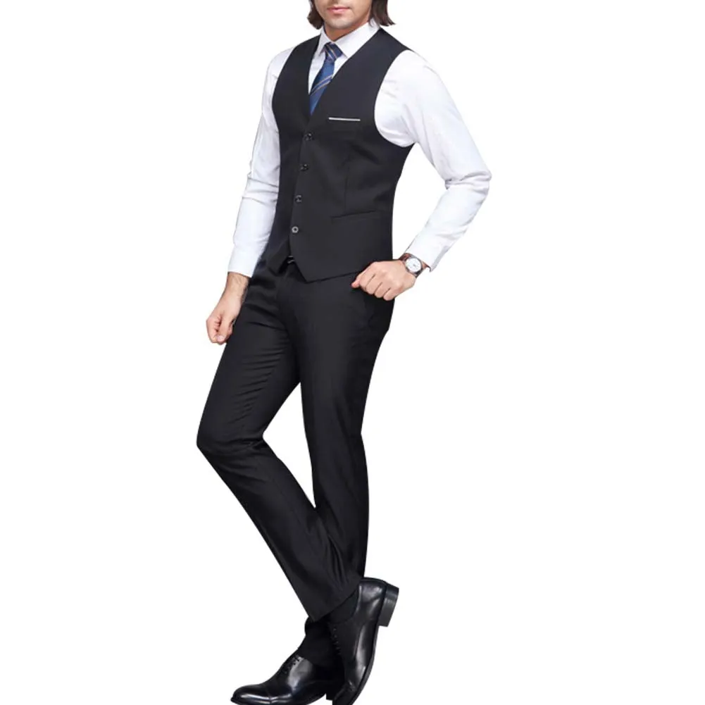 Men's Slim Fit Single Breasted Vest Black