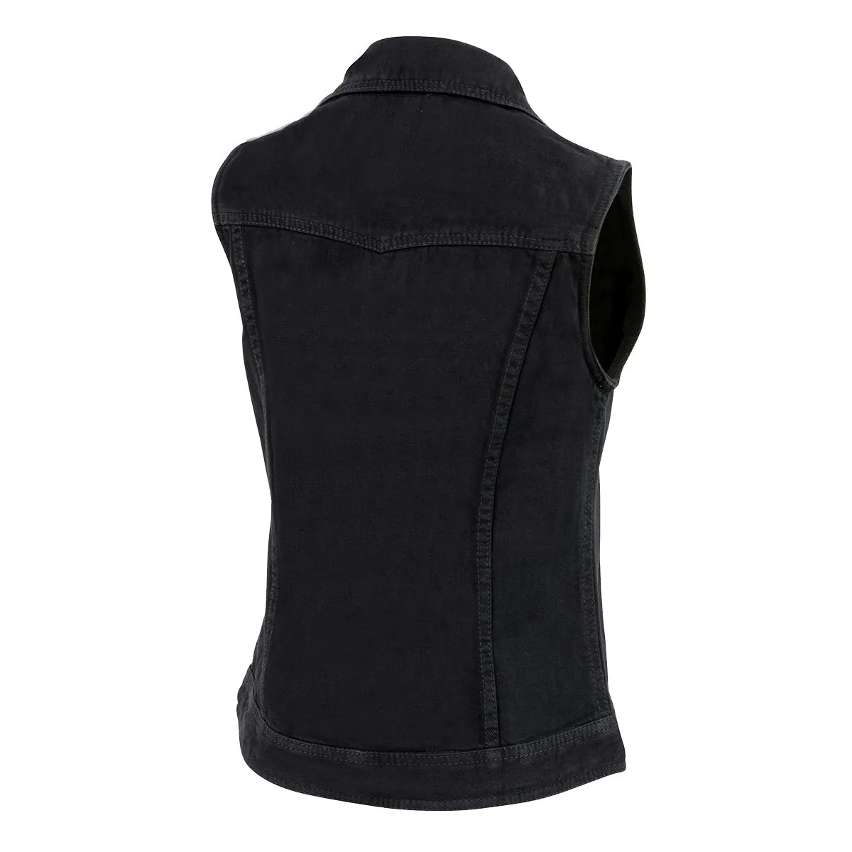 Milwaukee Leather MDL4030 Women's Black Denim Zipper Front Motorcycle Vest with Studded Spikes