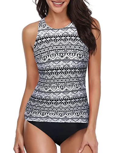 Modest And Flattering Tankini Bathing Suits For Teenage Girls-Black Tribal