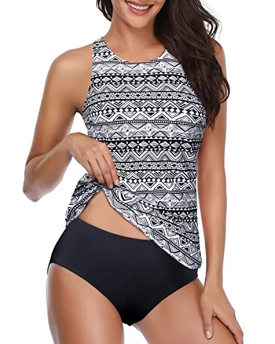 Modest And Flattering Tankini Bathing Suits For Teenage Girls-Black Tribal