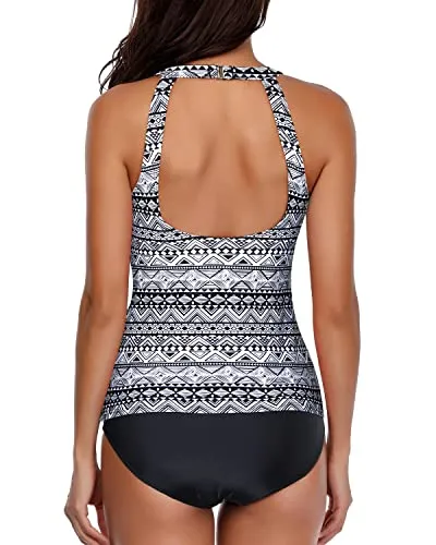 Modest And Flattering Tankini Bathing Suits For Teenage Girls-Black Tribal