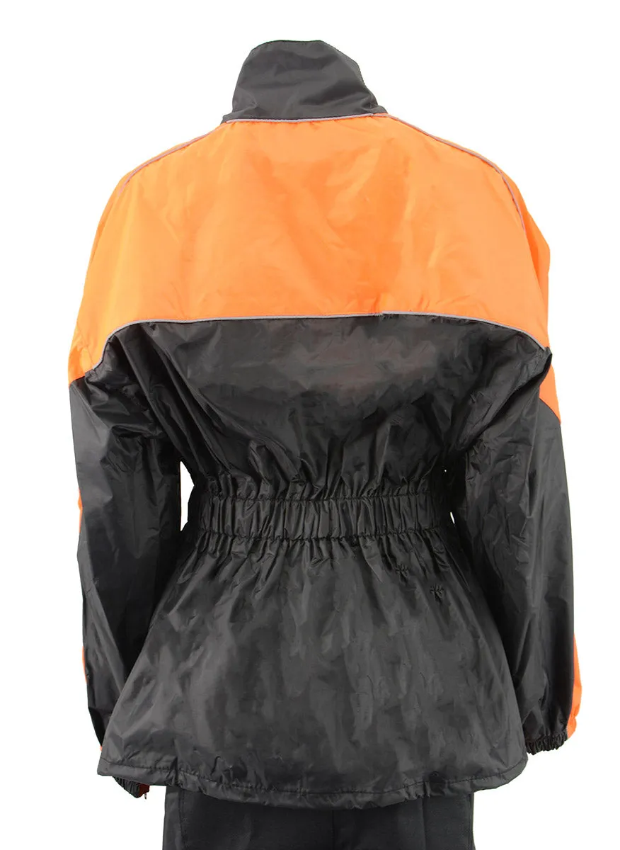 NexGen Ladies XS5001 Black and Orange Water Proof Rain Suit with Reflective Piping