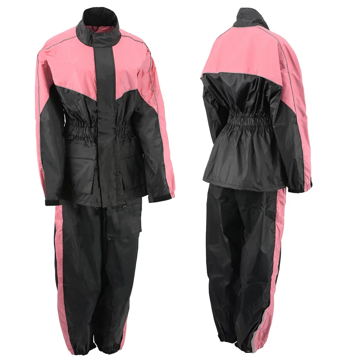 NexGen Ladies XS5001 Black and Pink Water Proof Rain Suit with Reflective Piping