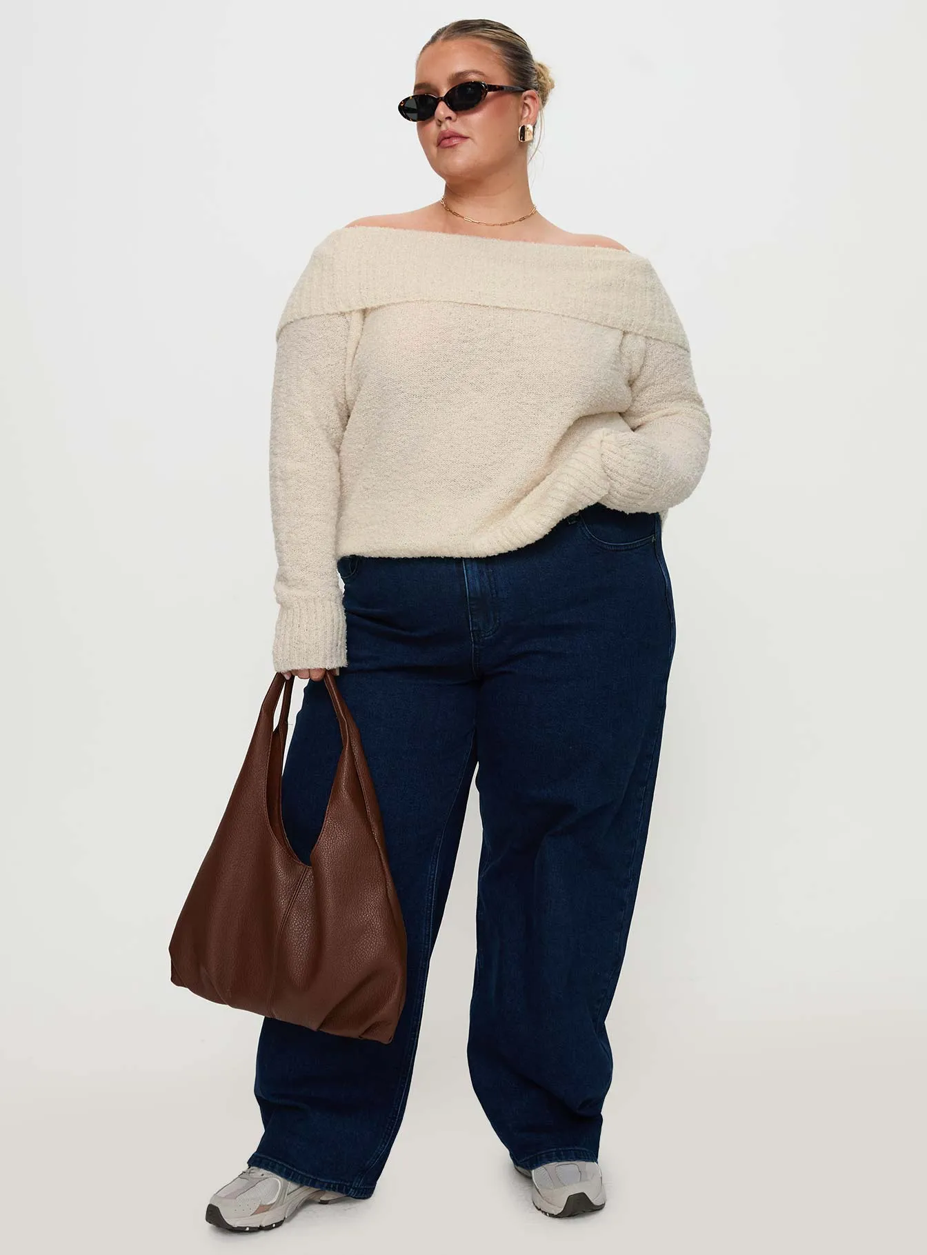 Parkley Boucle Off The Shoulder Cream Curve