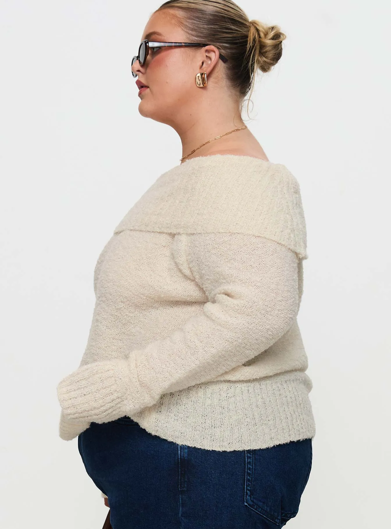 Parkley Boucle Off The Shoulder Cream Curve