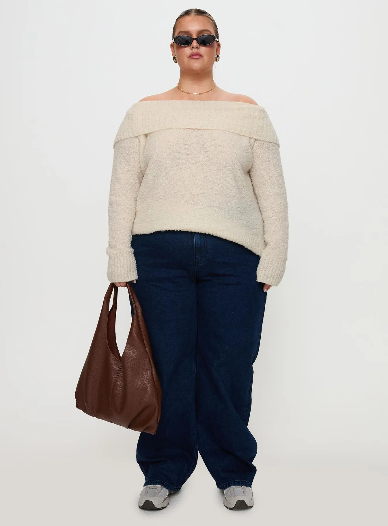 Parkley Boucle Off The Shoulder Cream Curve