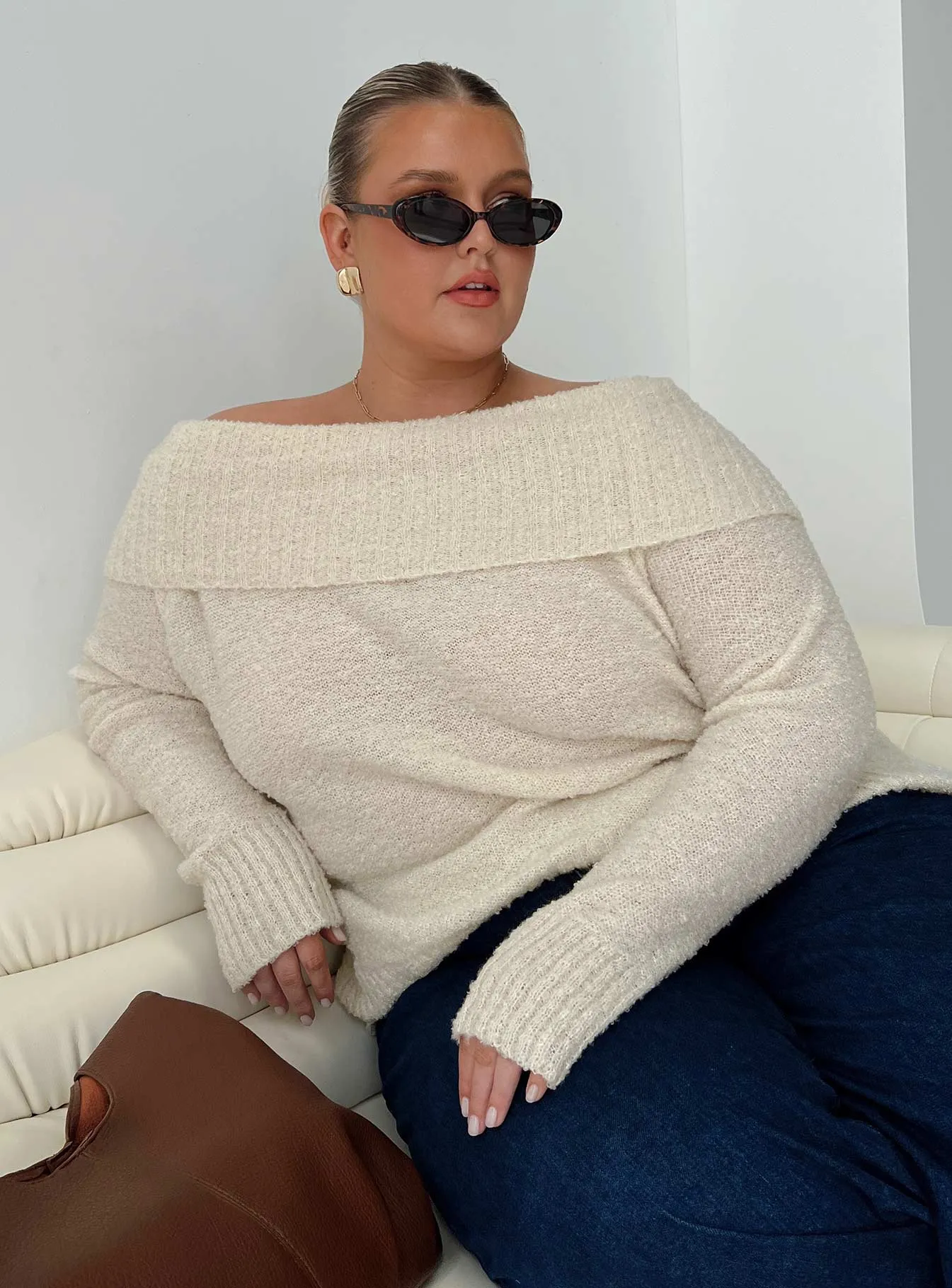 Parkley Boucle Off The Shoulder Cream Curve