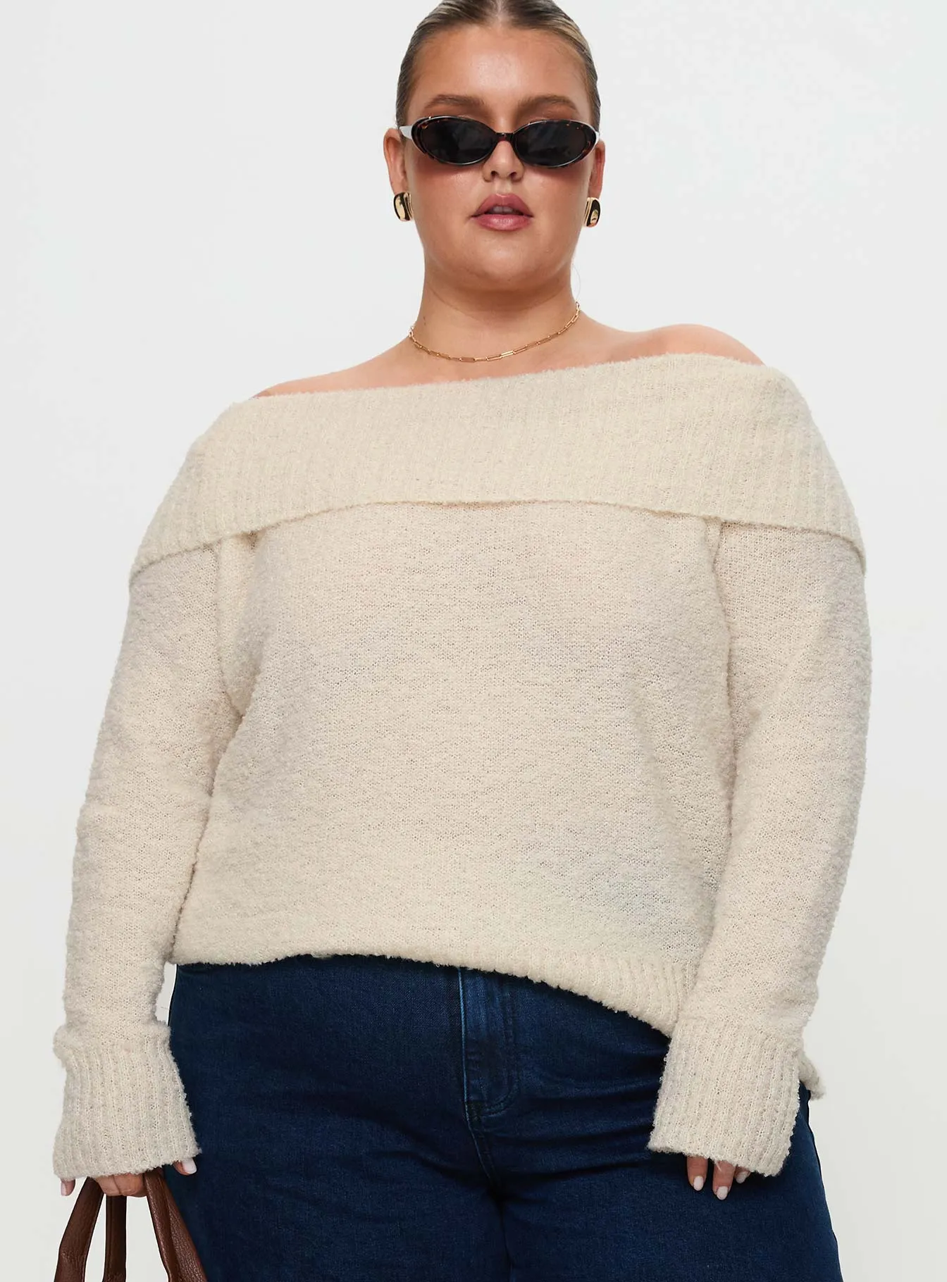 Parkley Boucle Off The Shoulder Cream Curve