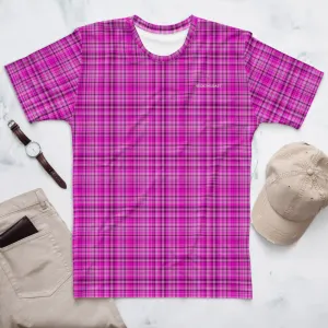 Pink Plaid Print Men's T-shirt, Scottish Bright Pink Plaid Tartan Printed Pattern Tee For Men-Made in USA/EU