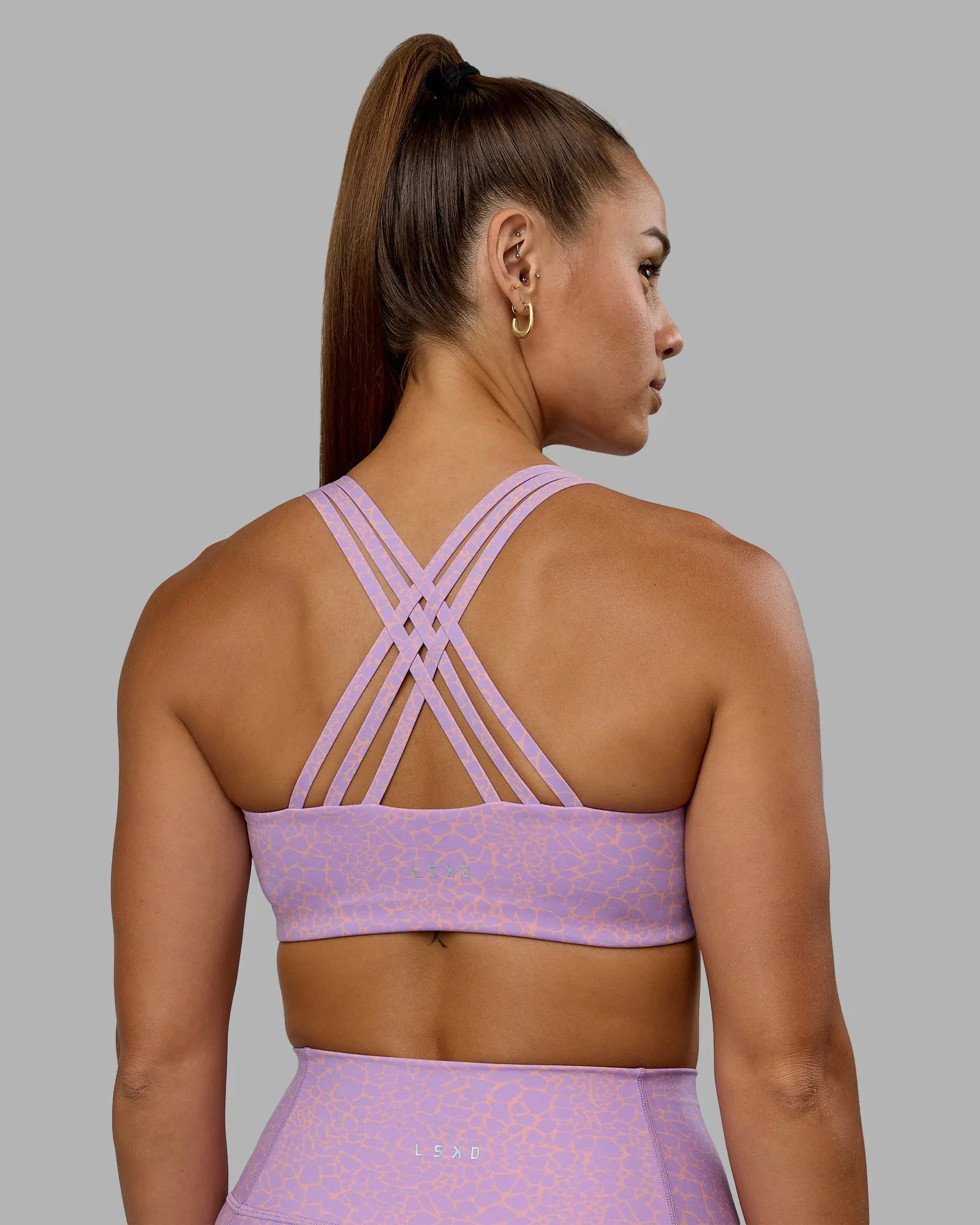 Push The Limit Sports Bra - Pale Lilac Vitality Print