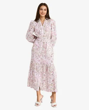 Rareism Women Koa Light Multi Cuffed Sleeve V-Neck A-Line Paisley Midi Dress