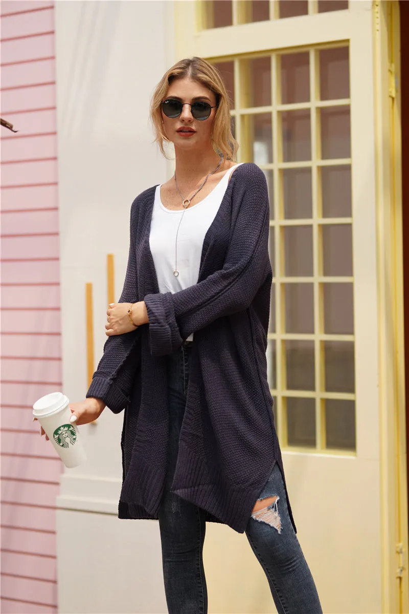 Side Slit Open Front Cardigan