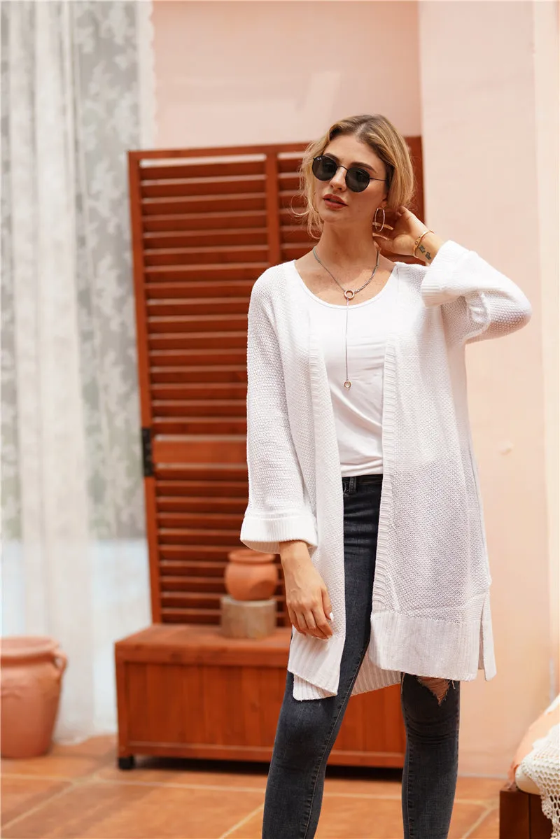 Side Slit Open Front Cardigan