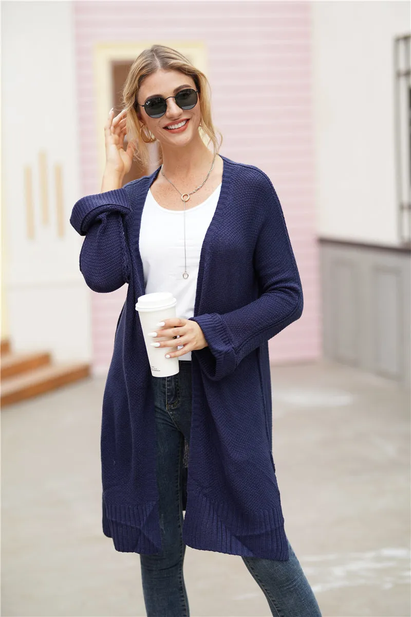 Side Slit Open Front Cardigan