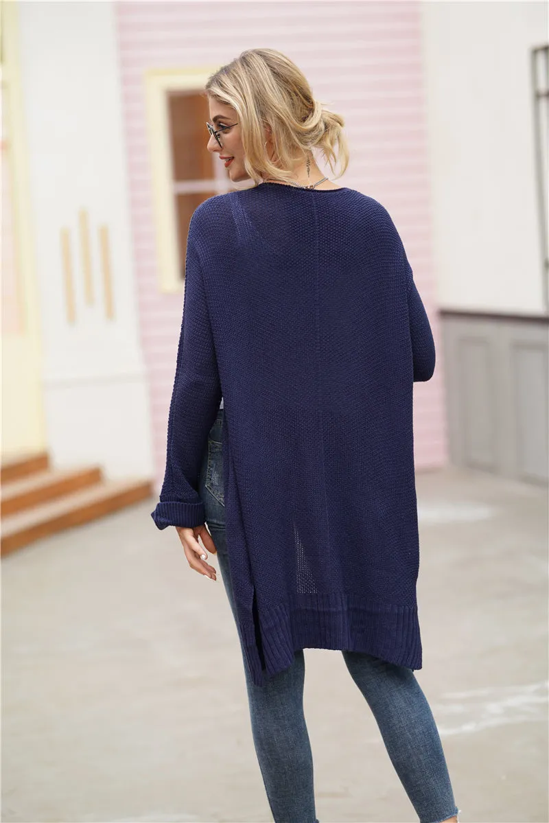 Side Slit Open Front Cardigan