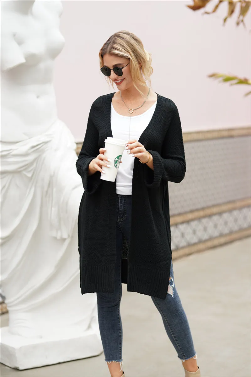 Side Slit Open Front Cardigan