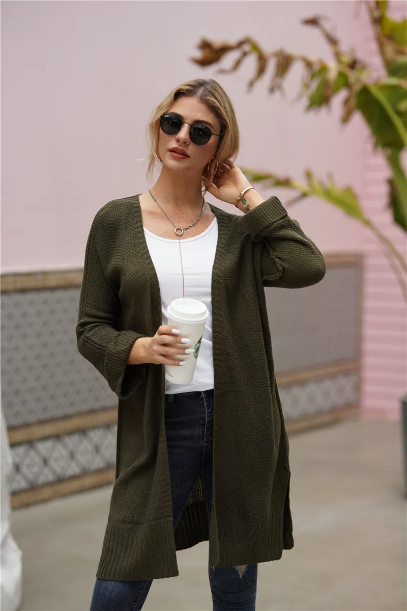 Side Slit Open Front Cardigan