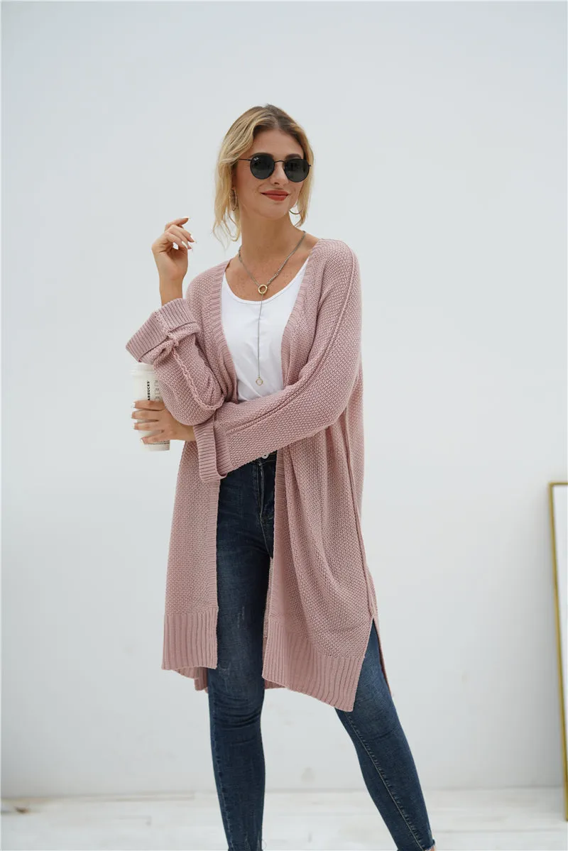 Side Slit Open Front Cardigan