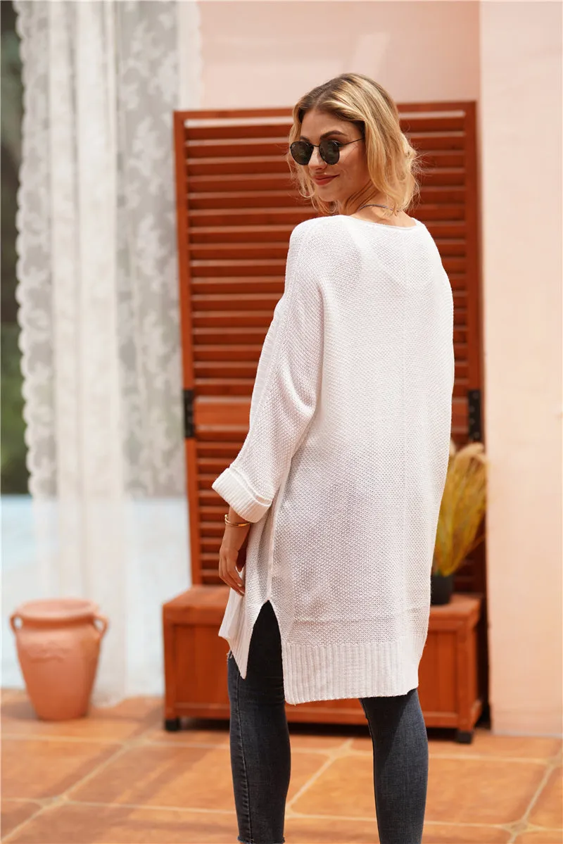 Side Slit Open Front Cardigan