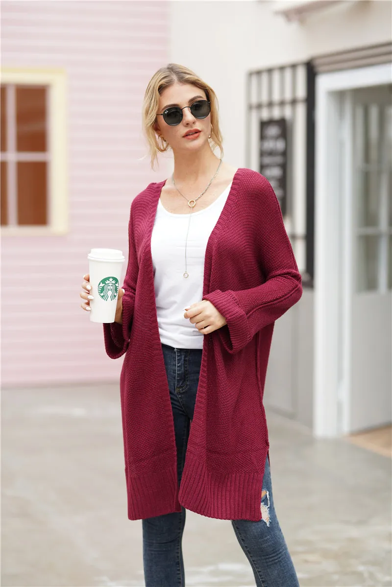 Side Slit Open Front Cardigan