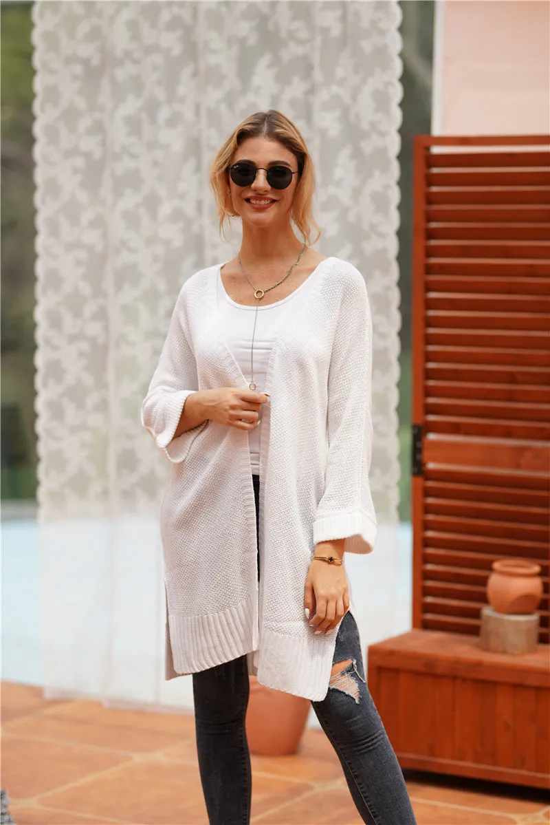 Side Slit Open Front Cardigan