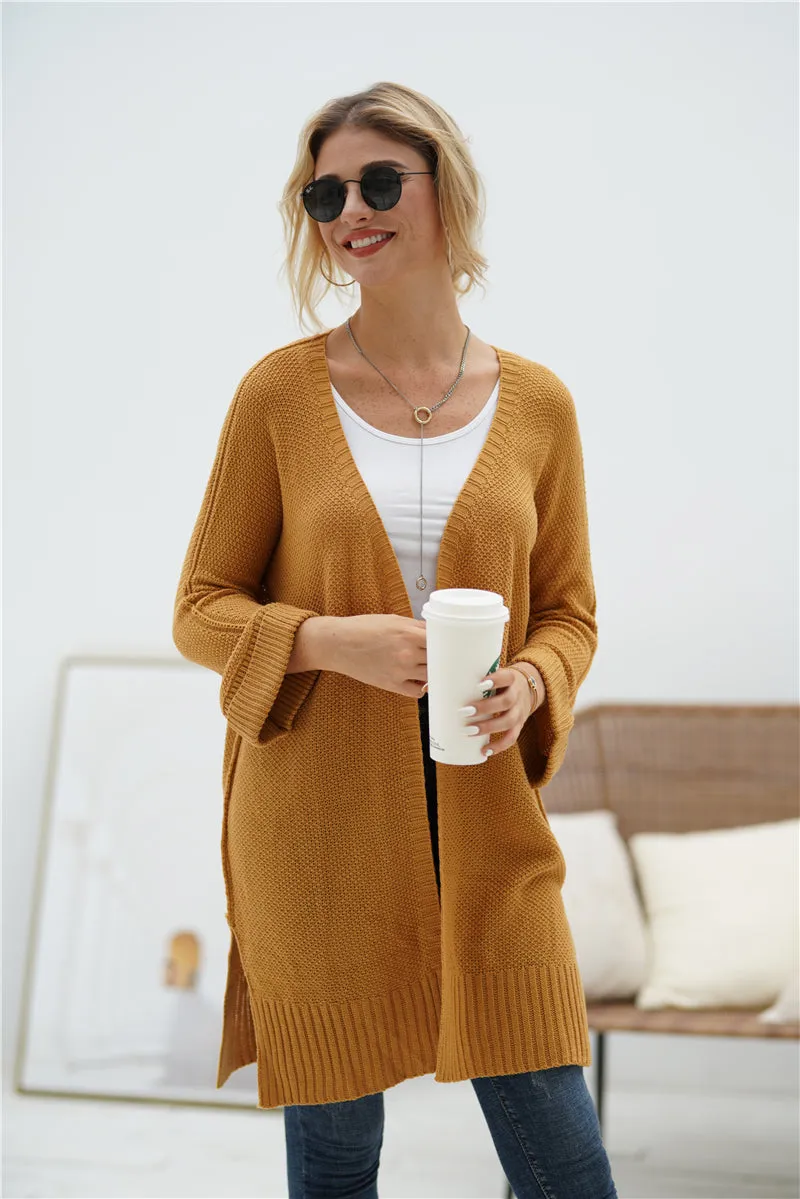 Side Slit Open Front Cardigan