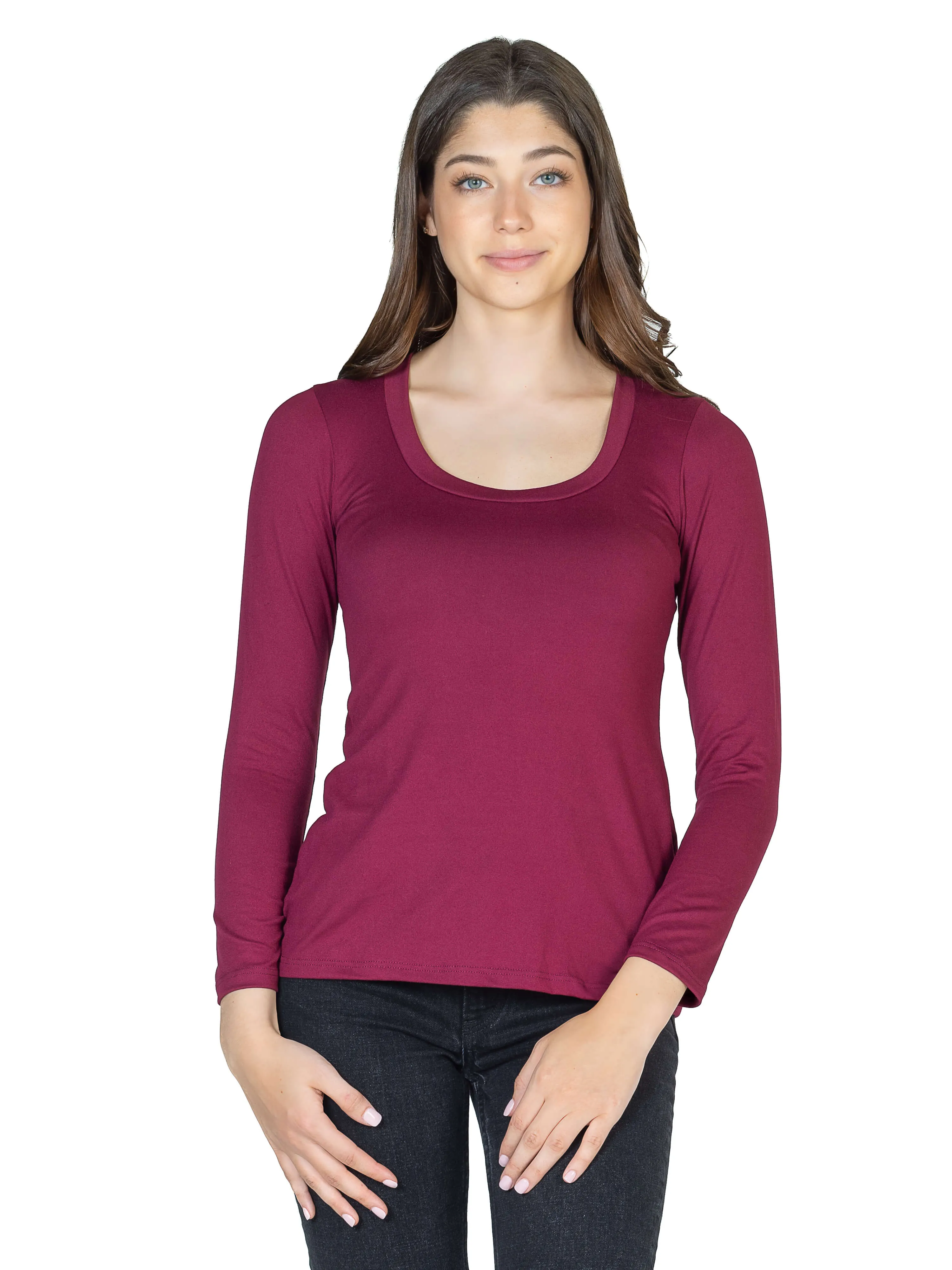 Solid Long Sleeve Scoop Neck Womens Tee