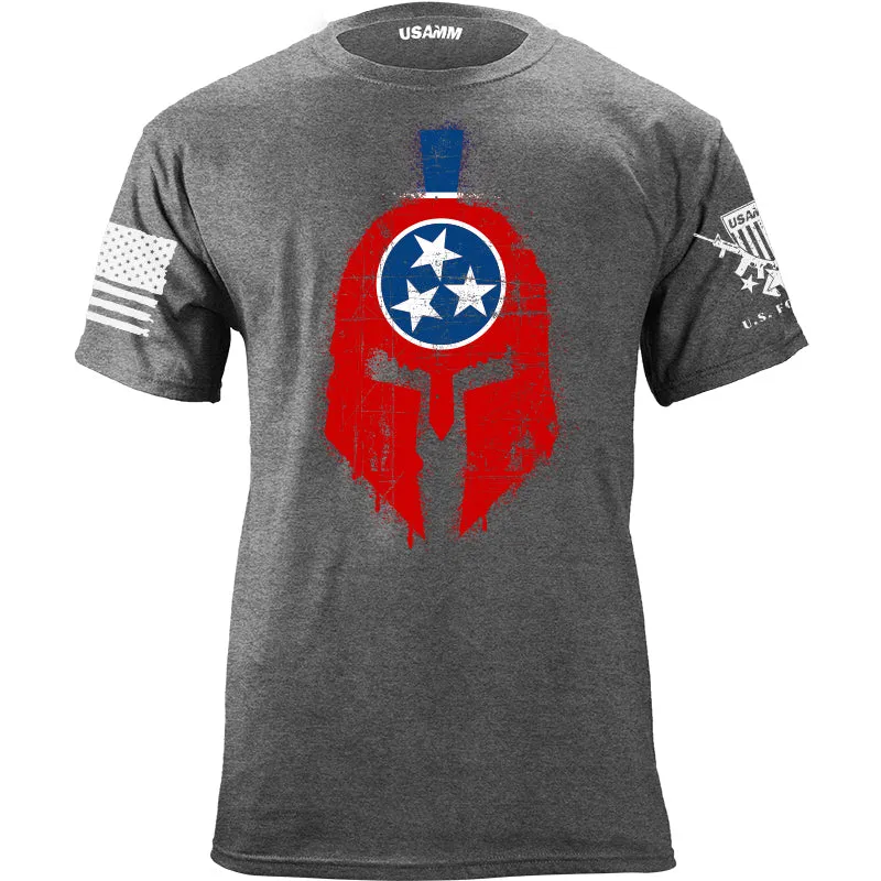 Spartan Helmet Tennessee Flag Distressed T-Shirt