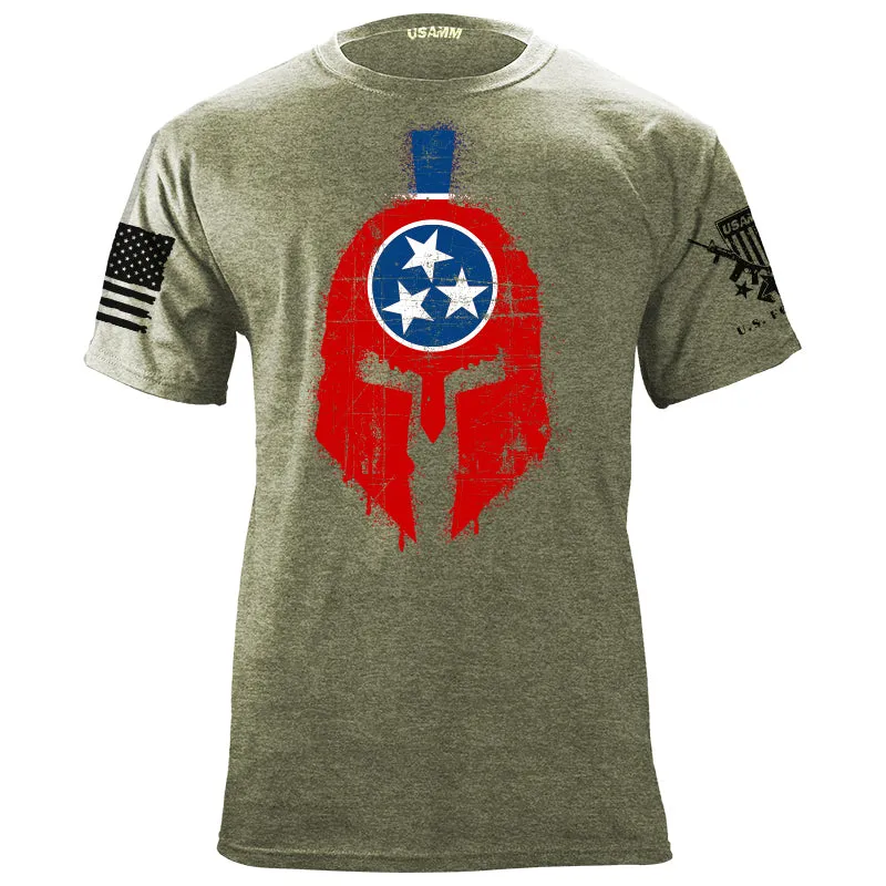 Spartan Helmet Tennessee Flag Distressed T-Shirt