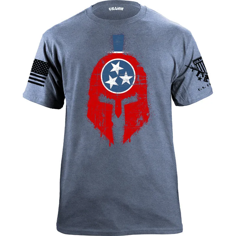 Spartan Helmet Tennessee Flag Distressed T-Shirt