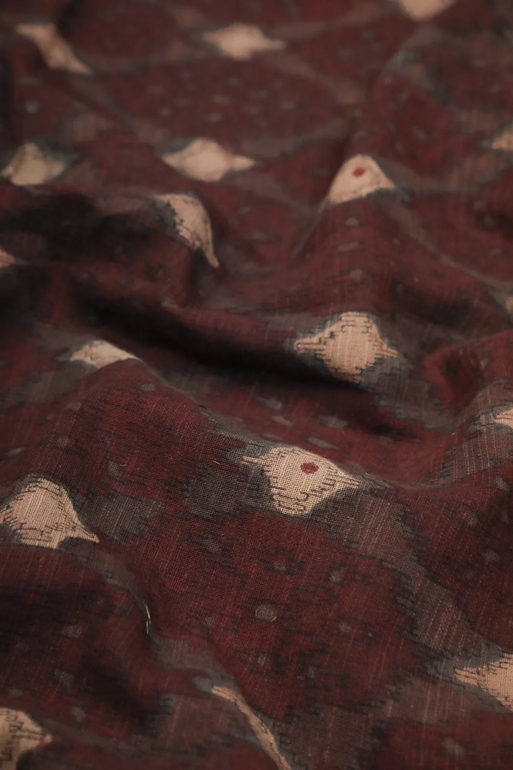 Subdued Maroon Block Printed Handspun Fabric - 0.5m