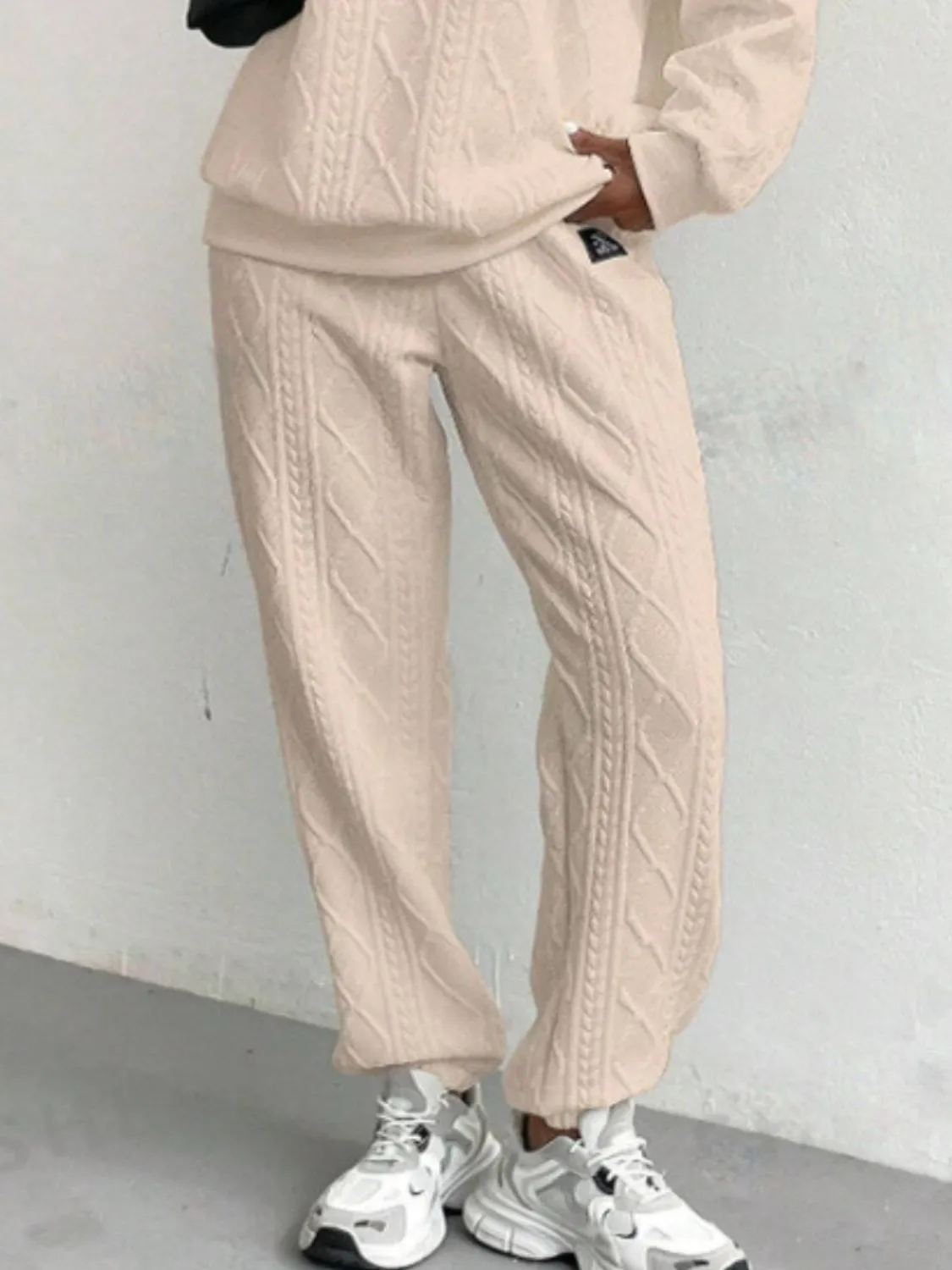 Texture Round Neck Long Sleeve Top and Pants Set