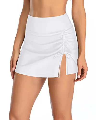 Tummy Control High Waisted Swim Skorts Skirts For Women-White