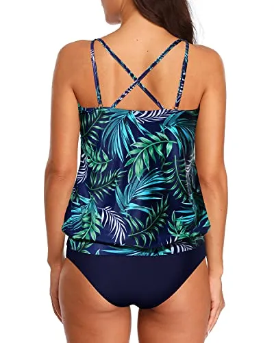 Two Piece Bathing Suits Tummy Control Blouson Tankini Swimsuits for Women