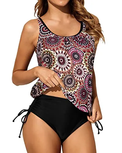 Two Piece Black Leopard Tankini Perfect For Big Busted Women-Brown Print