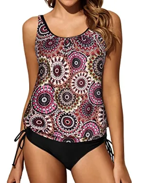 Two Piece Black Leopard Tankini Perfect For Big Busted Women-Brown Print