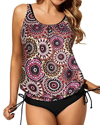 Two Piece Black Leopard Tankini Perfect For Big Busted Women-Brown Print