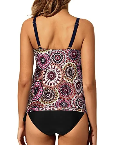 Two Piece Black Leopard Tankini Perfect For Big Busted Women-Brown Print