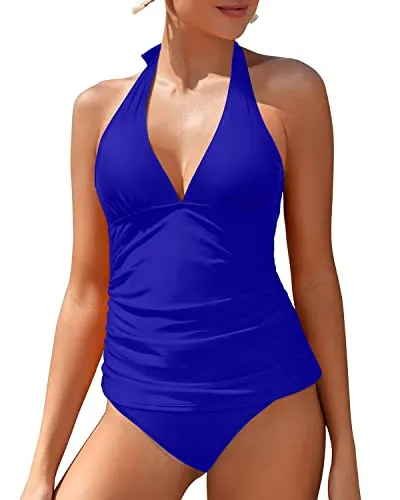 Two Piece Removable Push Up Padded Bra Tankini Set-Royal Blue