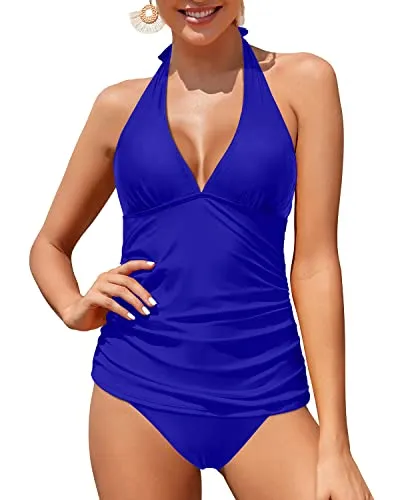 Two Piece Removable Push Up Padded Bra Tankini Set-Royal Blue