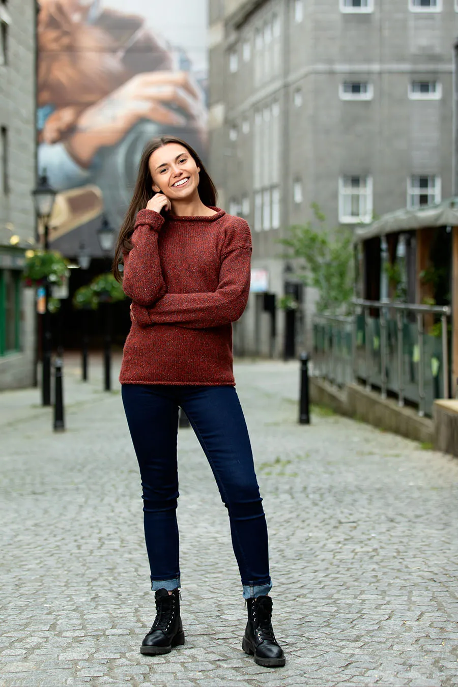 Womens Chunky cuffed jumper - Russet marl