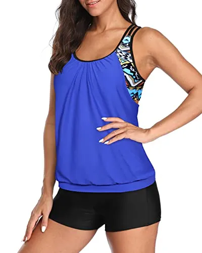 Women's Racerback Bathing Suit Top Boyshorts-Blue