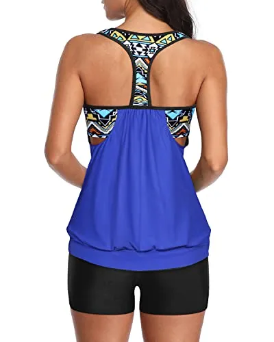 Women's Racerback Bathing Suit Top Boyshorts-Blue